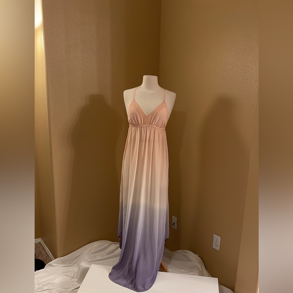 Gypsy 05 | Pink Purple Ombre Maxi Dress with Adjustable Tie Straps